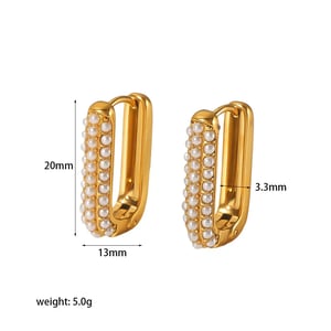 1 Pair Simple Elegant Style U Shape Stainless Steel  Gold Color Inlay Imitation Pearl Women's Hoop Earrings  h5 Picture3